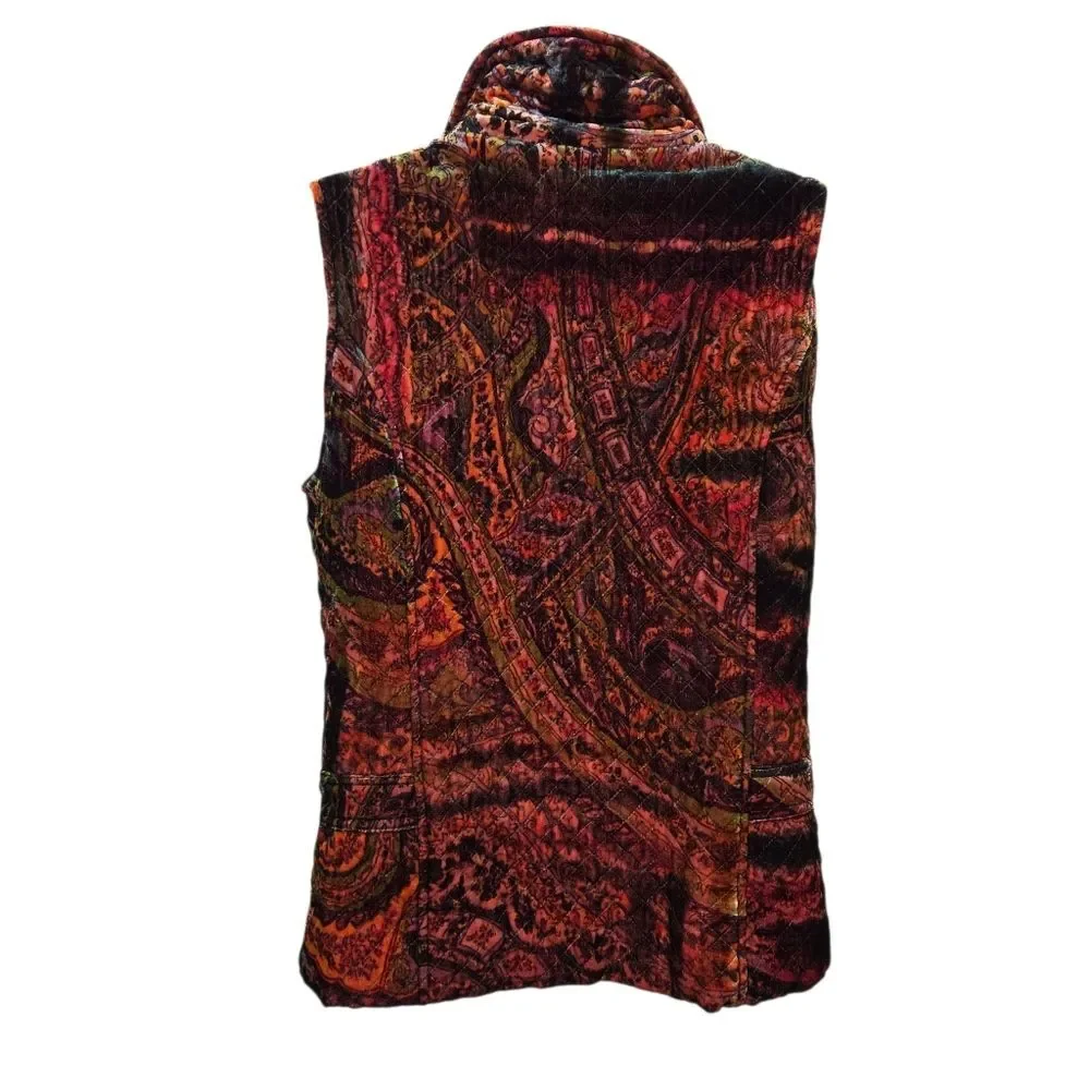 Chico's Vintage Silk Quilted Paisley Print Full Zip Vest Size 0 Small - Picture 2 of 6